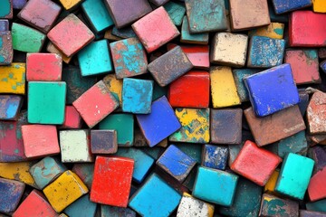 Colorful painted wood blocks texture background