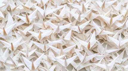 Elegant White Origami Cranes Arranged in Beautiful Pattern Art