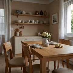 dining table in modern dining room white and beige tones