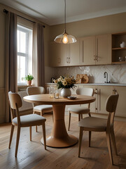 Fototapeta premium dining table in modern dining room white and beige tones