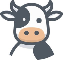 Cartoon cow illustration featuring a friendly face with distinctive black and white markings