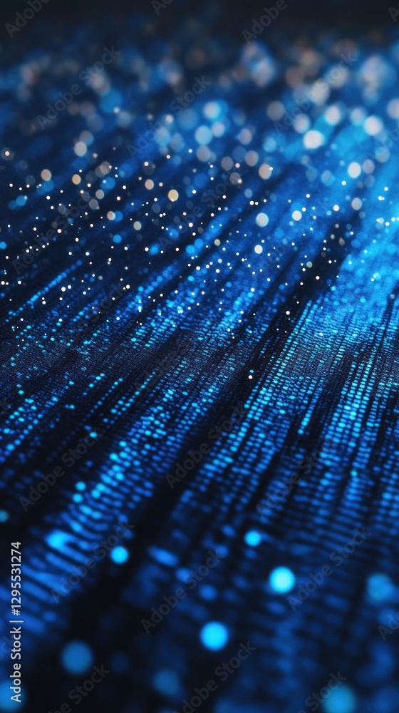 Poster abstract blue light streaks with glowing particles creating a dynamic digital atmosphere