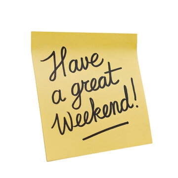  Have a great weekend message on sticky note posted	transparent background