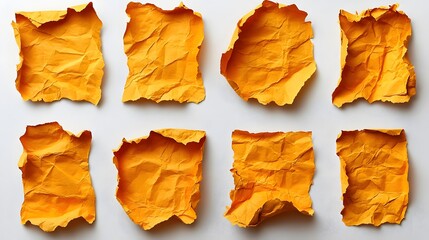 Naklejka premium Collage of Pieces of Crumpled Orange Paper on a White Background