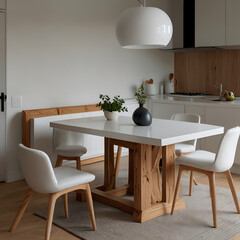 dining table in modern dining room white and beige tones