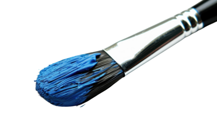 Paintbrush dipped in blue paint on transparent background