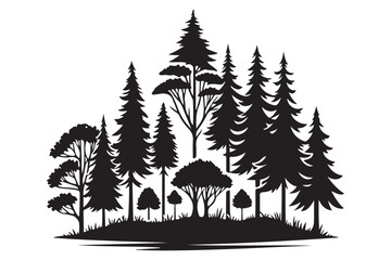 Forest Silhouette Vector Illustration with Trees and Greenery
