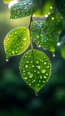 water drips from leaves in the rain