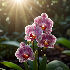 pink orchid garden in the morning 