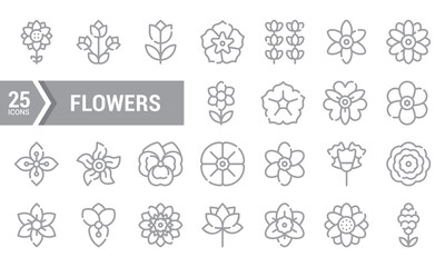 25 Simple Line Flower Icons for Design Projects.