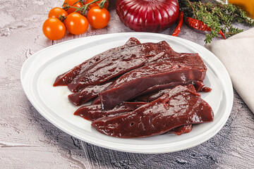 Raw beef liver slices for cooking