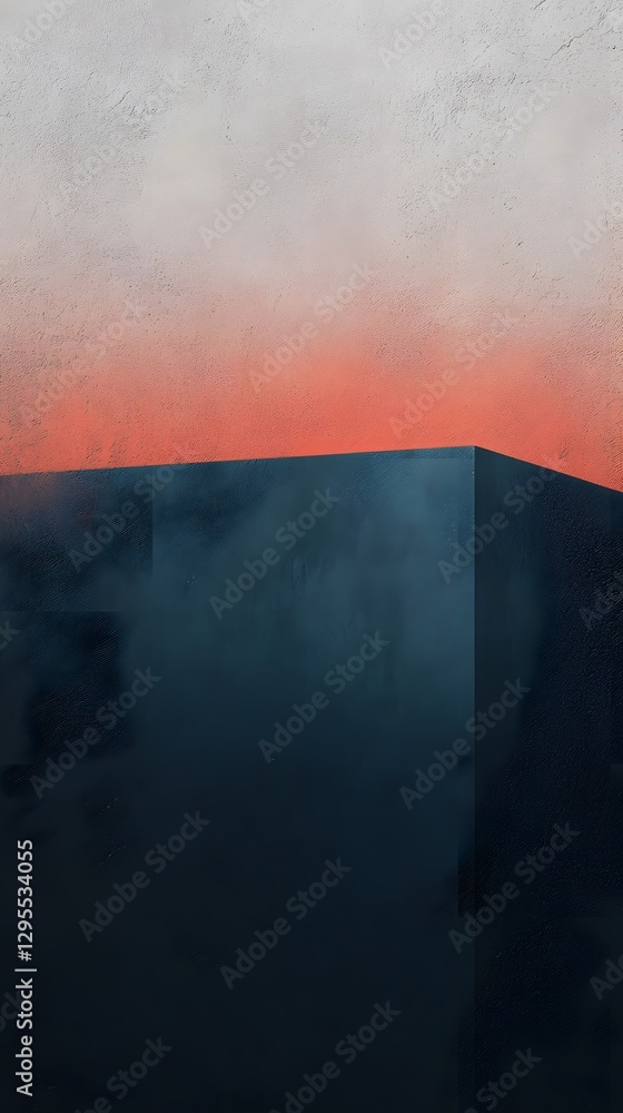 Poster abstract artwork featuring a color gradient above dark architectural form