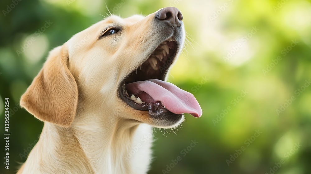 Aufkleber closeup of a joyful labrador dog panting in natural sunlight with a soft blurred background : genera