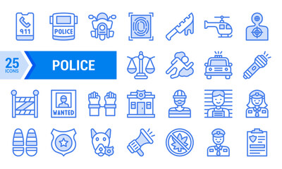 Blue Line Icons Set for Police and Law Enforcement Design.