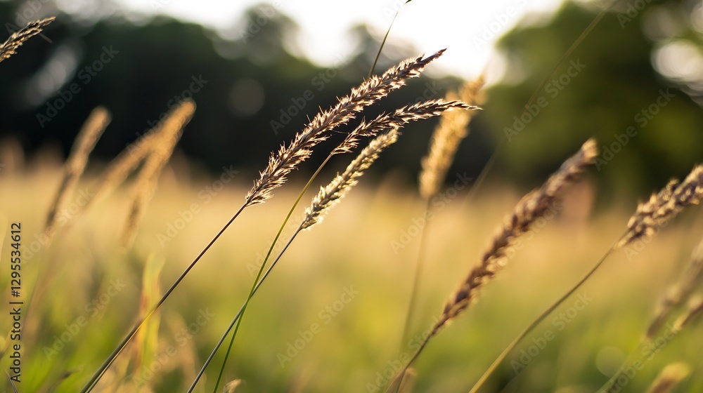 Poster beautiful golden grass swaying in the gentle breeze at sunset in a scenic field : generative ai