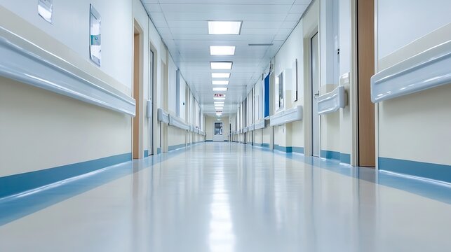 Bright and Clean Hospital Corridor with Modern Design Elements : Generative AI