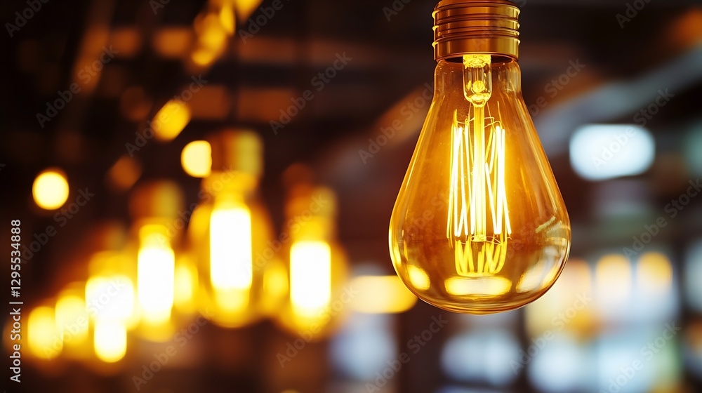 Poster Stylish vintage light bulb design illuminating a modern cafe setting with a warm and inviting ambience : Generative AI