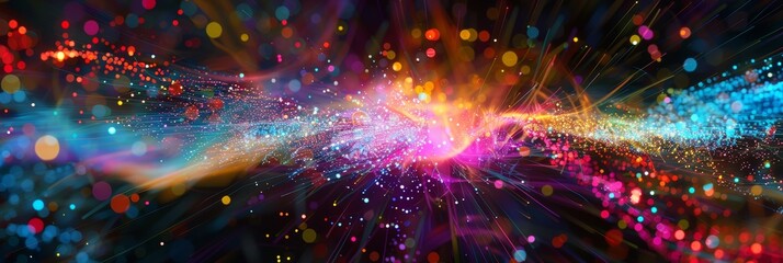 Colorful cosmic light explosion with multicolored particle effect