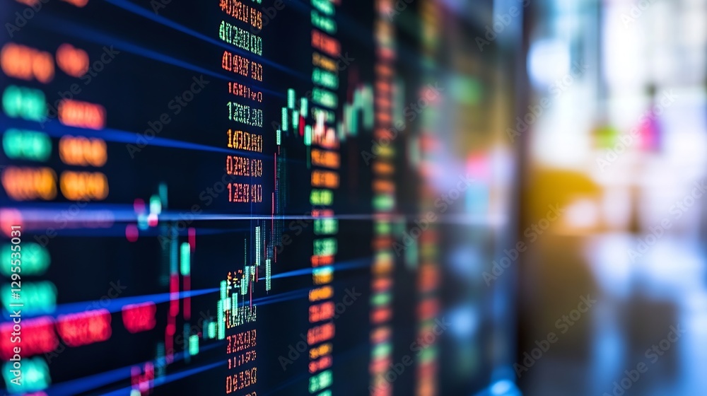 Leinwandbilder Stock market data display with colorful graphs and digital price trends on screen : Generative AI