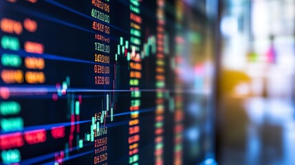 Obraz premium Stock market data display with colorful graphs and digital price trends on screen : Generative AI