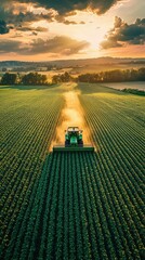 An ultra-detailed, high-resolution aerial view of expansive farmlands with modern agricultural machinery, showcasing vibrant fields and advanced farming technology. .