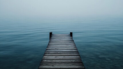 Obraz premium Misty Dock Over Calm Water at Dawn with Serene Ambiance : Generative AI