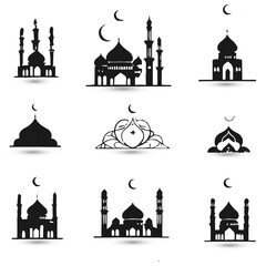 Set collection logo hanging Islamic raditional muslim symbols of Ramadan Mubarak fanous