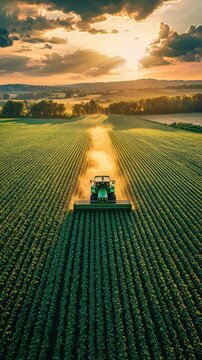 An ultra-detailed, high-resolution aerial view of expansive farmlands with modern agricultural machinery, showcasing vibrant fields and advanced farming technology.  .
