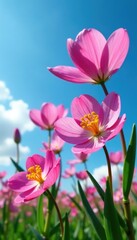 Obraz premium Anagiraceae flowers in full bloom against a blue sky, blue, spring