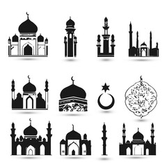 Set collection logo hanging Islamic raditional muslim symbols of Ramadan Mubarak fanous