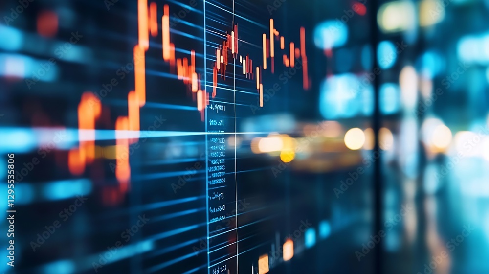 Aufkleber Intricate financial graph depicted on a screen highlighting trading activity in a busy digital marketplace : Generative AI