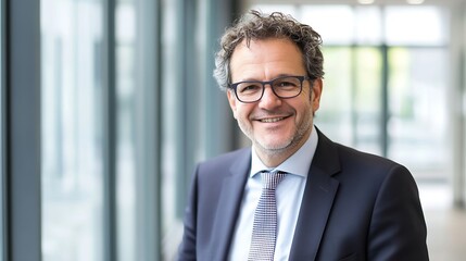 Fototapeta premium Portrait of a Smiling Businessman in Modern Office Environment : Generative AI