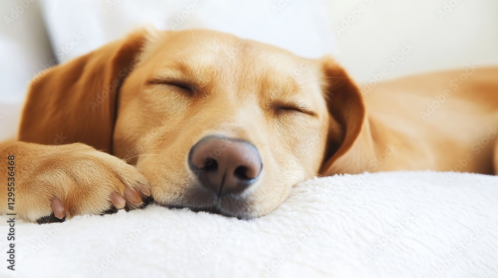 Poster Sleeping Dog with Closed Eyes on a Soft Cozy Surface : Generative AI