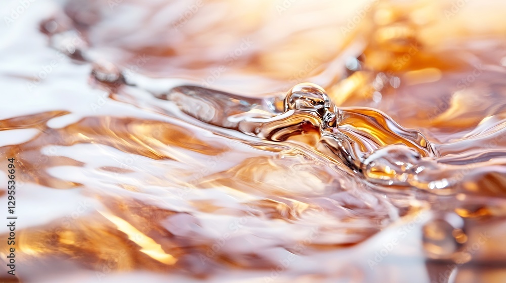 Aufkleber Closeup view of golden brown liquid flowing with bubbles creating mesmerizing patterns : Generative AI
