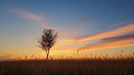 Fototapeta premium Solitary Tree Standing Majestically Against a Vibrant Sunset and Colorful Sky : Generative AI