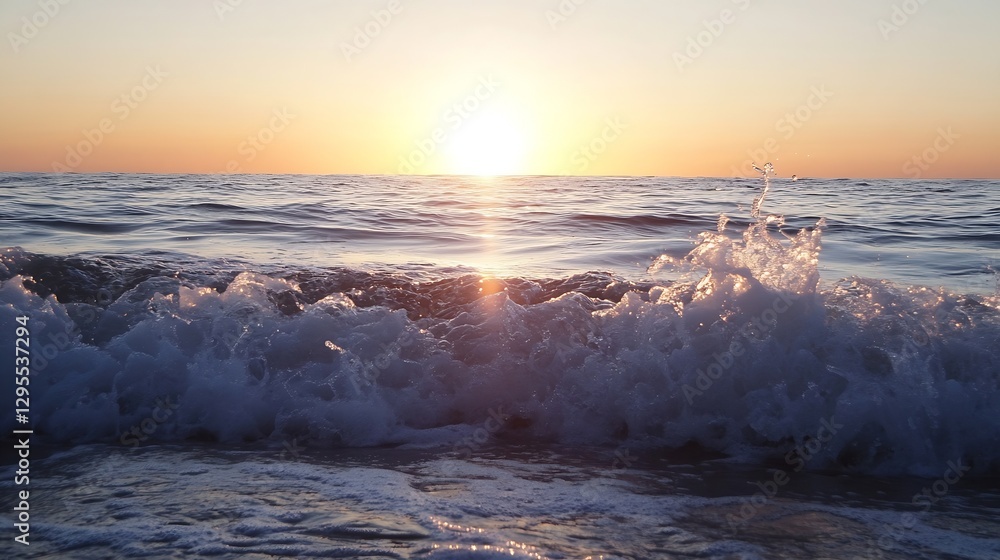 Poster waves crashing on the shore at sunset creating a beautiful coastal view of nature's power : generati
