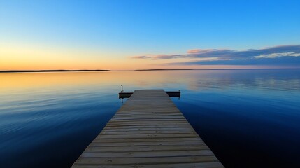 Fototapeta premium Stunning Sunset Over Calm Water at a Scenic Dock in a Peaceful Landscape : Generative AI