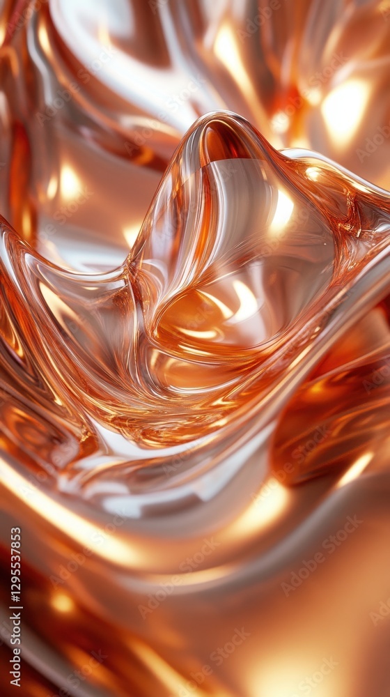 Poster abstract copper fluid motion with light reflection and smooth curves for modern background design