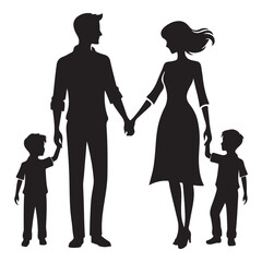 Happy Family Holding Hands Silhouette Vector Illustration Art