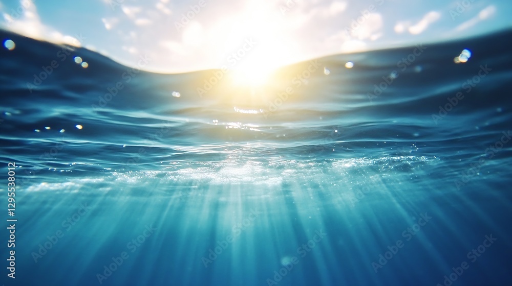 Poster underwater view of sunlight reflecting on water surface calm and serene : generative ai