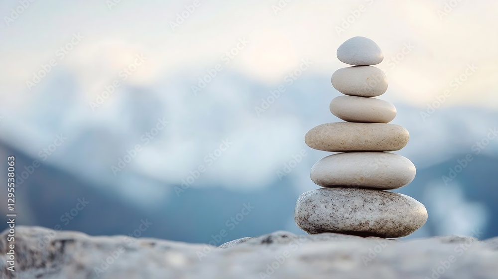 Poster Stacked stones representing balance and harmony positioned thoughtfully against a blurred background : Generative AI
