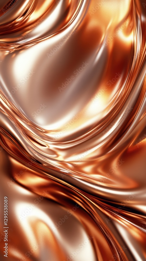 Poster abstract copper fabric waves shimmering in light luxurious texture background with smooth metallic f