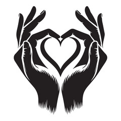 Obraz premium Heart Hands Silhouette Symbolizing Love and Support Vector Graphic