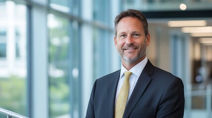 Fototapeta premium Professional Businessman Standing in Modern Office Environment with Natural Light : Generative AI
