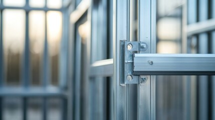 Silver metal structure with bolted joint detail under construction