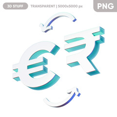 Illustration of the currency exchange between the euro and the Indian Rupee on the blue background. Composition for economics and finance. 3d render