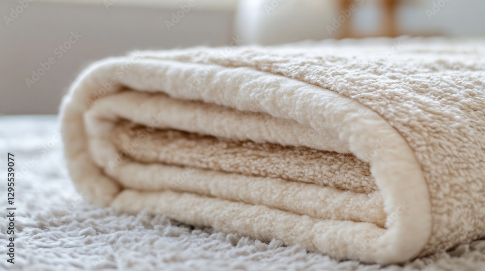 Poster plush cream colored towel elegantly rolled for a spa experience : generative ai
