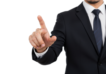 Businessman touching virtual interface isolated cut-out.