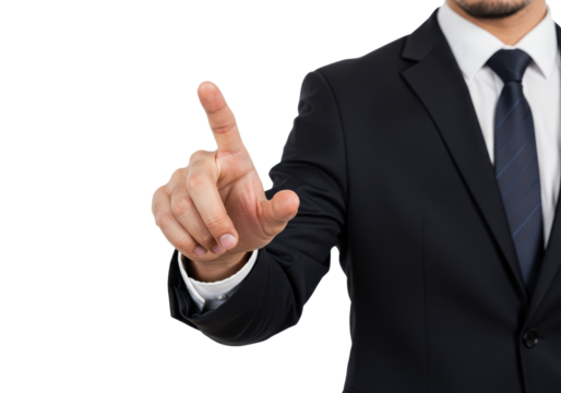 Businessman touching virtual interface isolated cut-out.