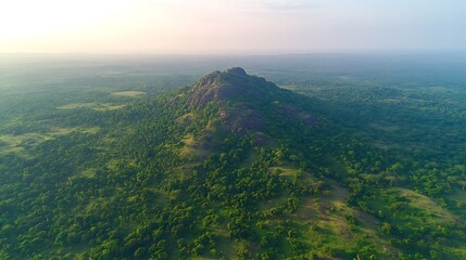 Fototapeta premium Sunrise over lush jungle peak